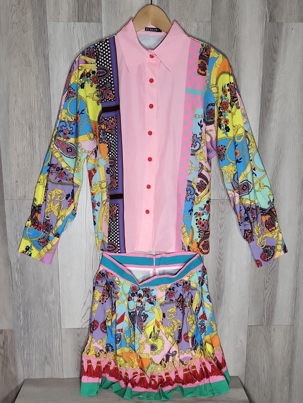 ZCRAVE NOLITA 2 Piece Blouse & Skirt Set Multicolor Paisley Pink Medium Bold